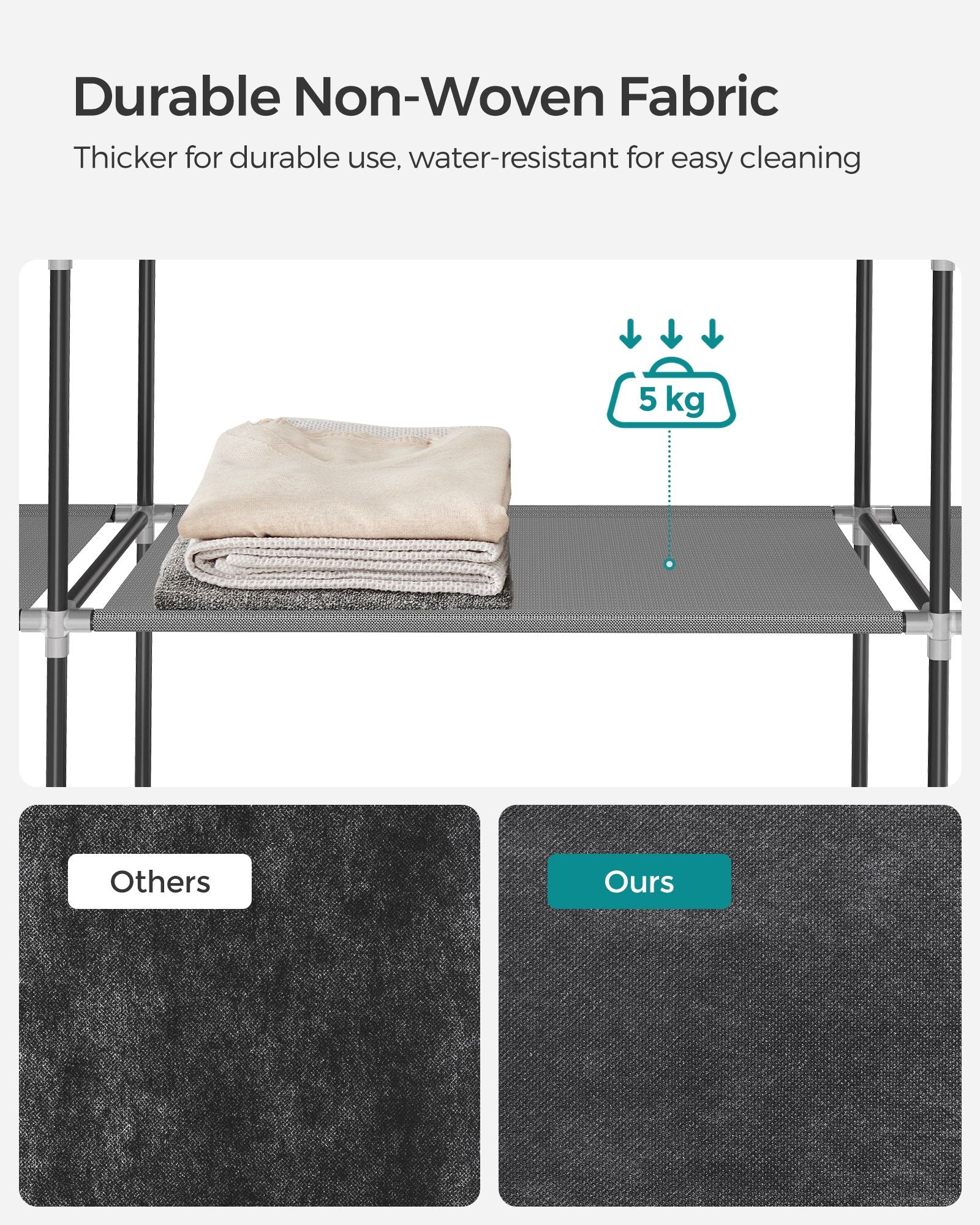 Portable Clothes Wardrobe – Fabric – Grey – Large Capacity with Cover and Multiple Storage Options