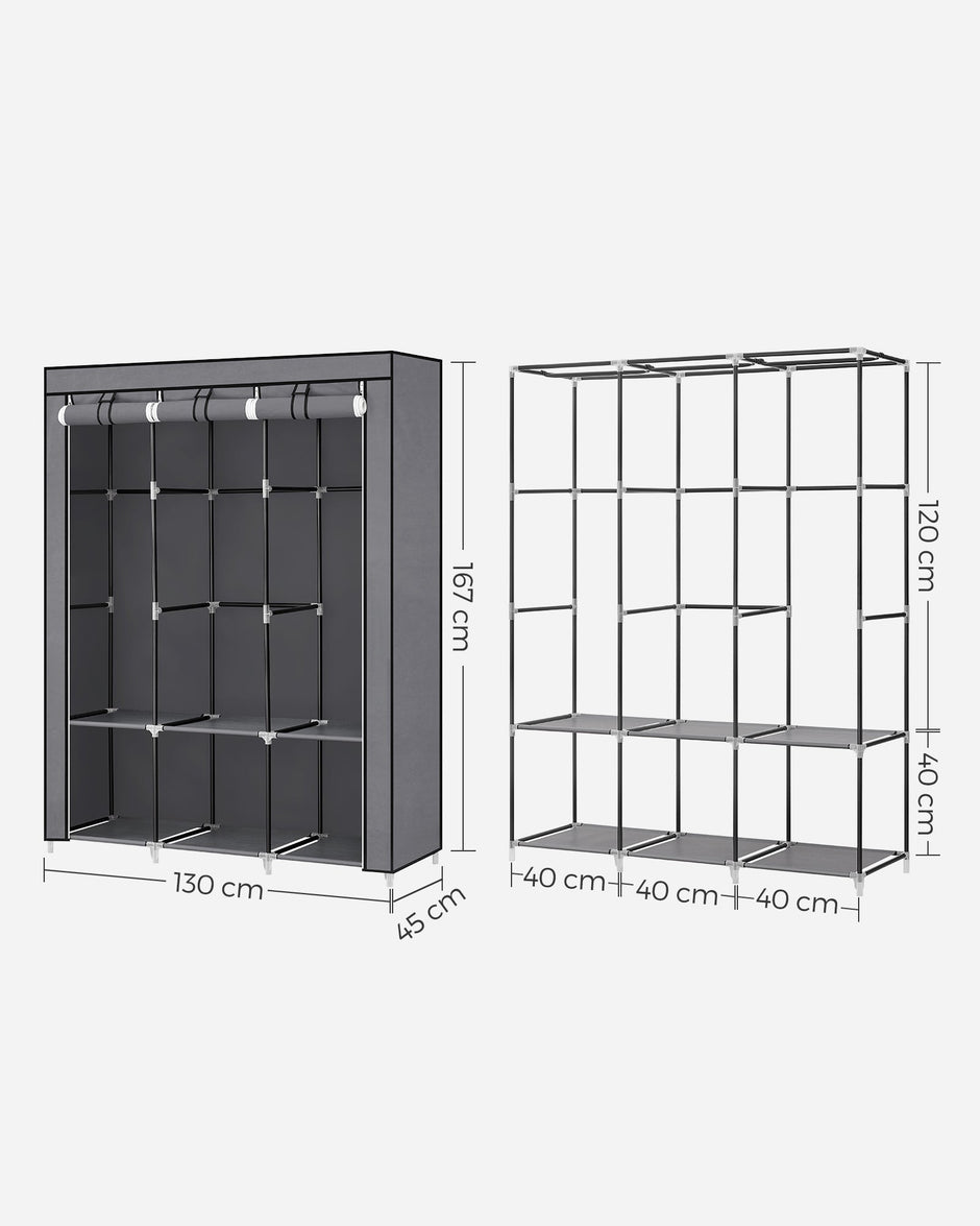 Portable Clothes Wardrobe – Fabric – Grey – Large Capacity with Cover and Multiple Storage Options