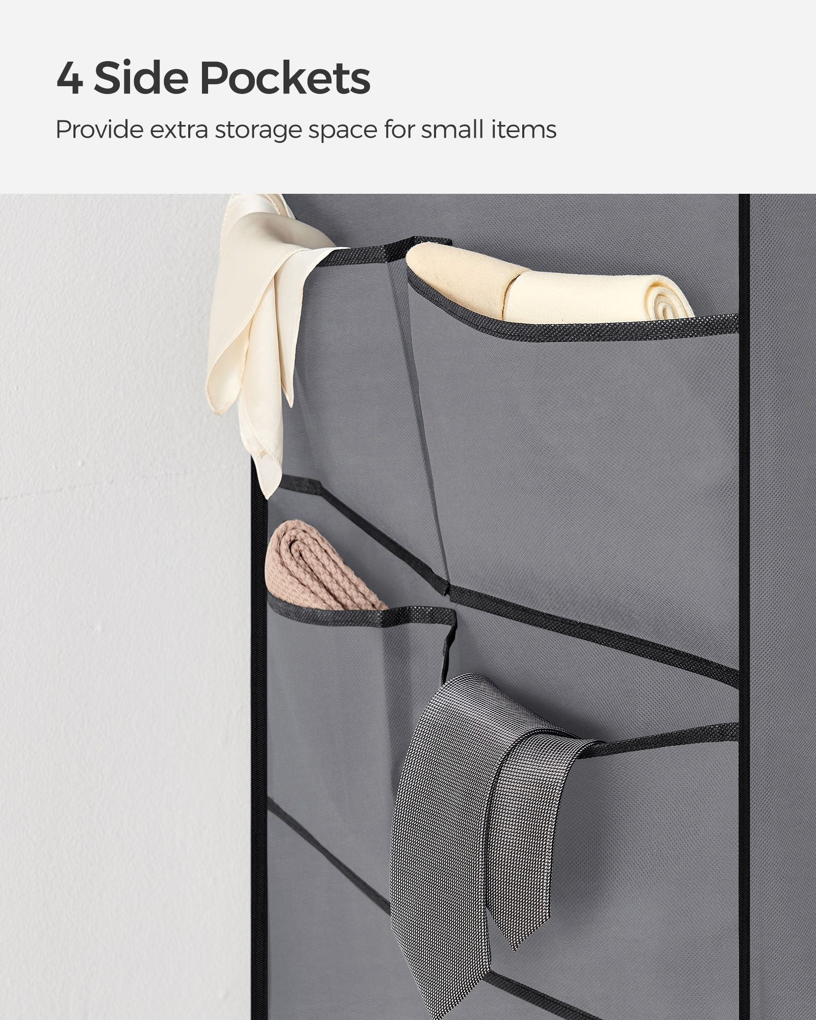 Portable Clothes Wardrobe – Fabric – Grey – Large Capacity with Cover and Multiple Storage Options