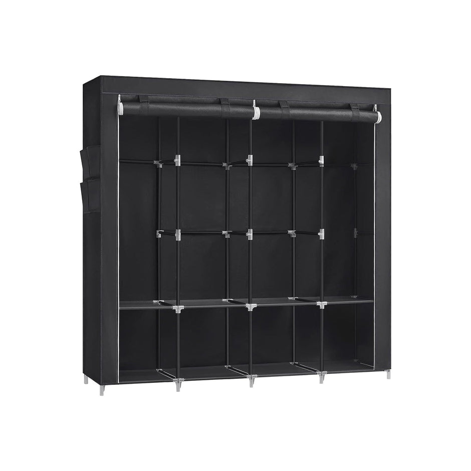 Portable Clothes Wardrobe – Fabric – Grey – Large Capacity with Shelves and Pockets