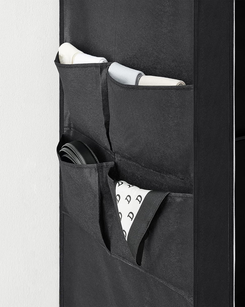 Portable Clothes Wardrobe – Fabric – Grey – Large Capacity with Shelves and Pockets