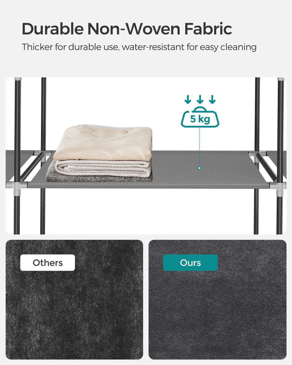 Portable Clothes Wardrobe – Fabric – Grey – Large Capacity with 4 Hanging Rails and Shelves