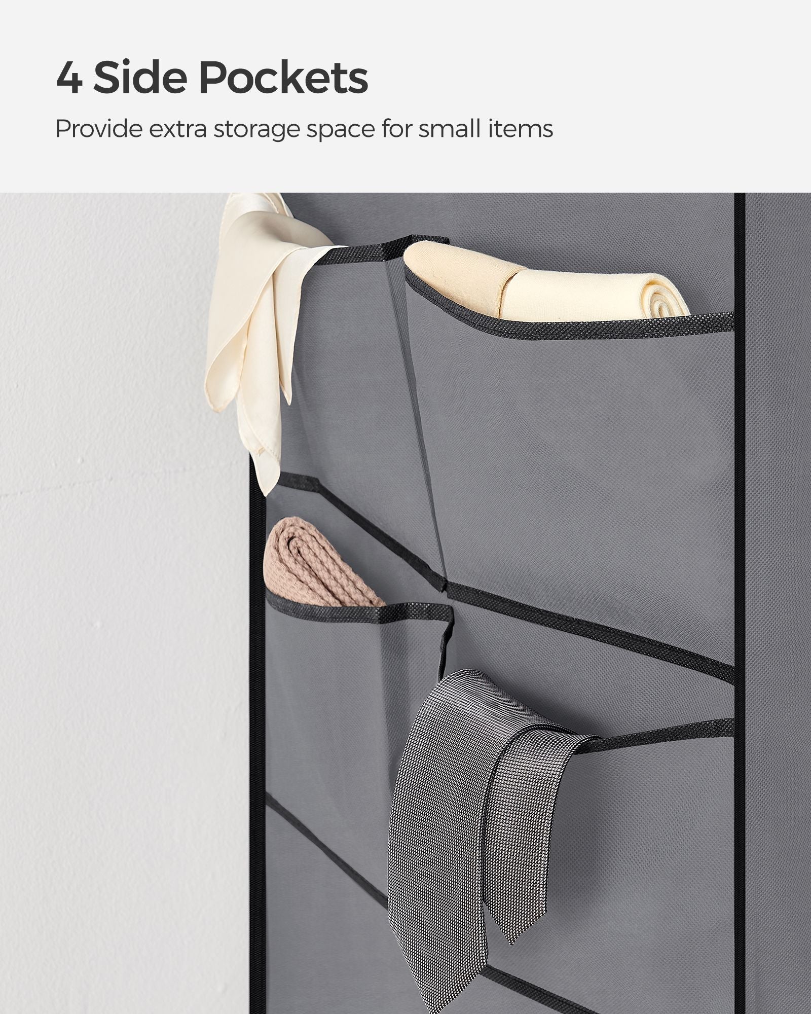 Portable Clothes Wardrobe – Fabric – Grey – Large Capacity with 4 Hanging Rails and Shelves