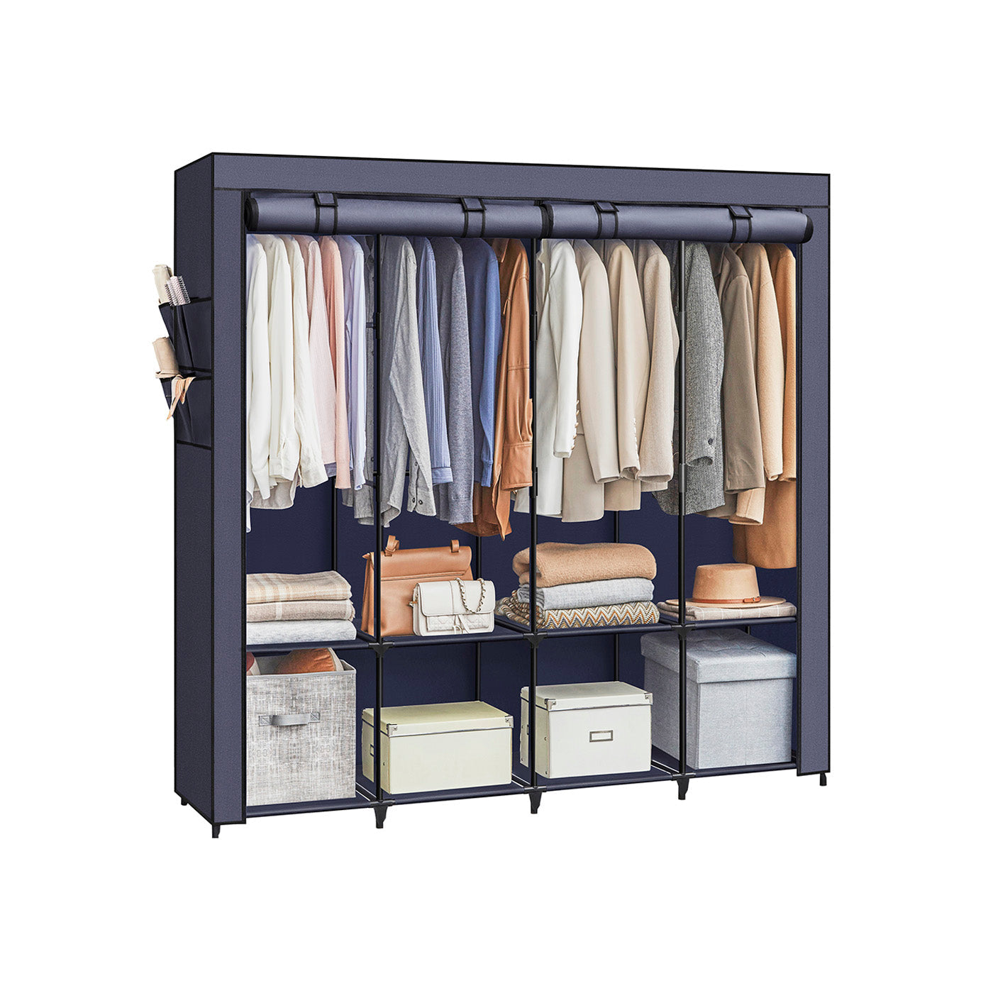 Portable Closet – Fabric – Dark Blue – Large Capacity with 4 Hanging Rails and Shelves