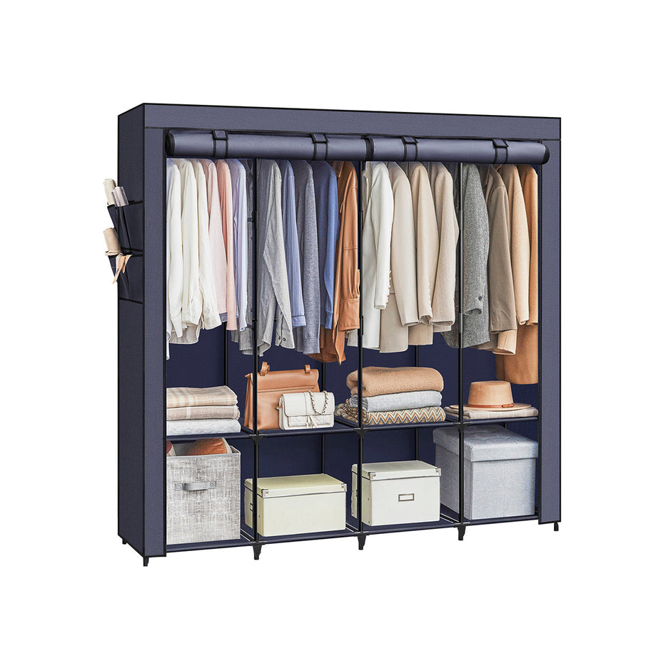 Portable Closet – Fabric – Dark Blue – Large Capacity with 4 Hanging Rails and Shelves