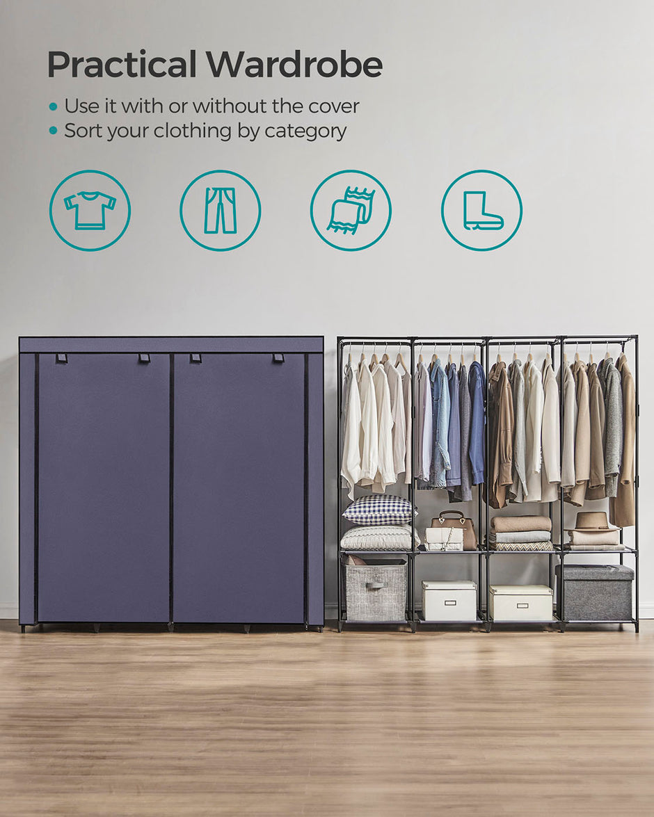 Portable Closet – Fabric – Dark Blue – Large Capacity with 4 Hanging Rails and Shelves