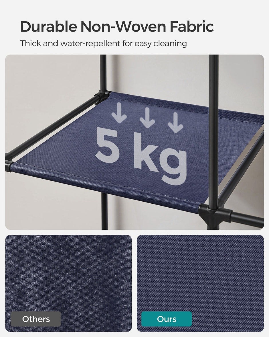 Portable Closet – Fabric – Dark Blue – Large Capacity with 4 Hanging Rails and Shelves