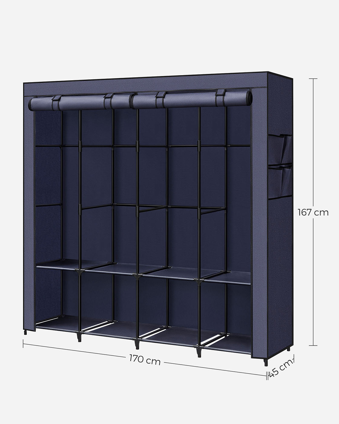 Portable Closet – Fabric – Dark Blue – Large Capacity with 4 Hanging Rails and Shelves