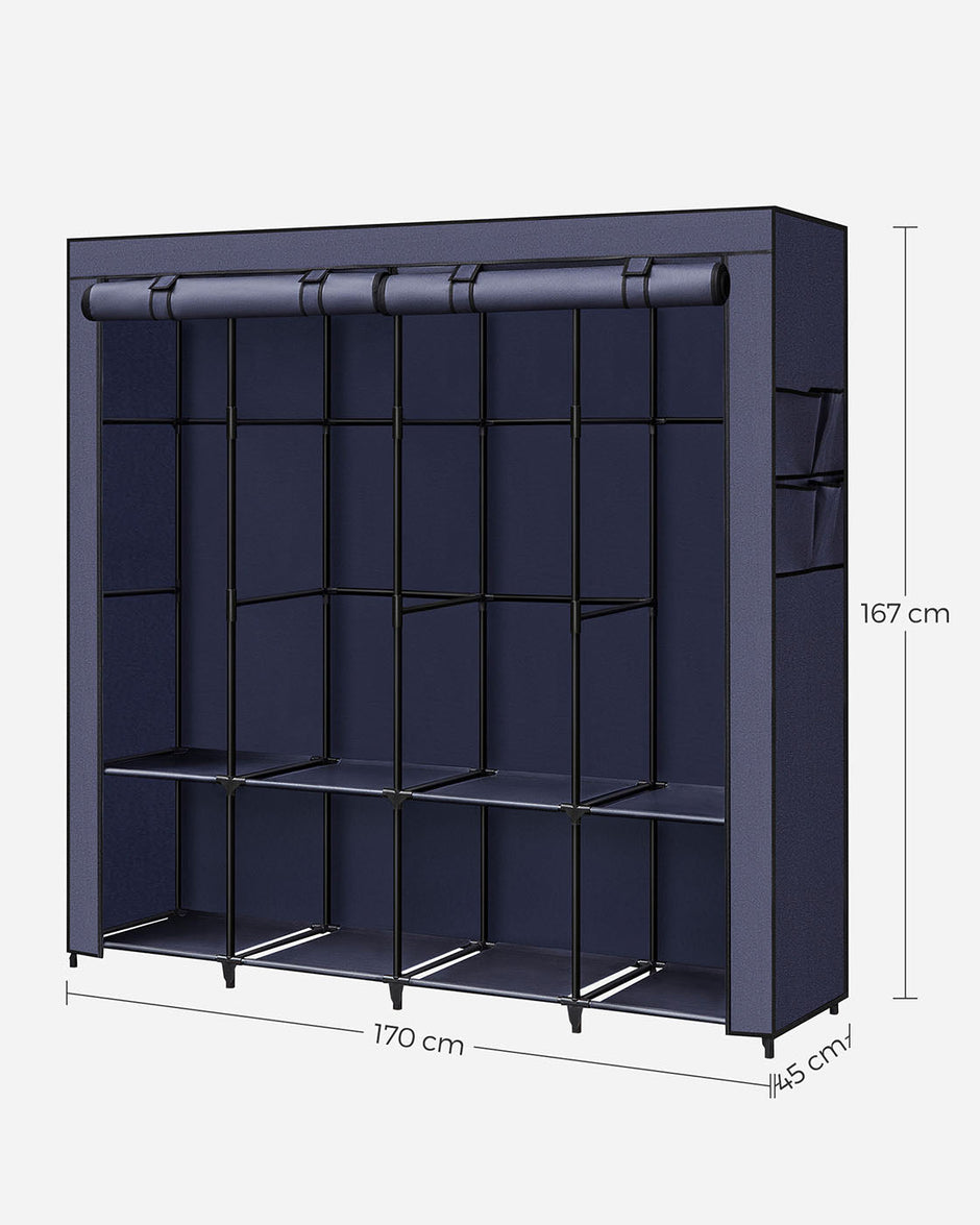 Portable Closet – Fabric – Dark Blue – Large Capacity with 4 Hanging Rails and Shelves