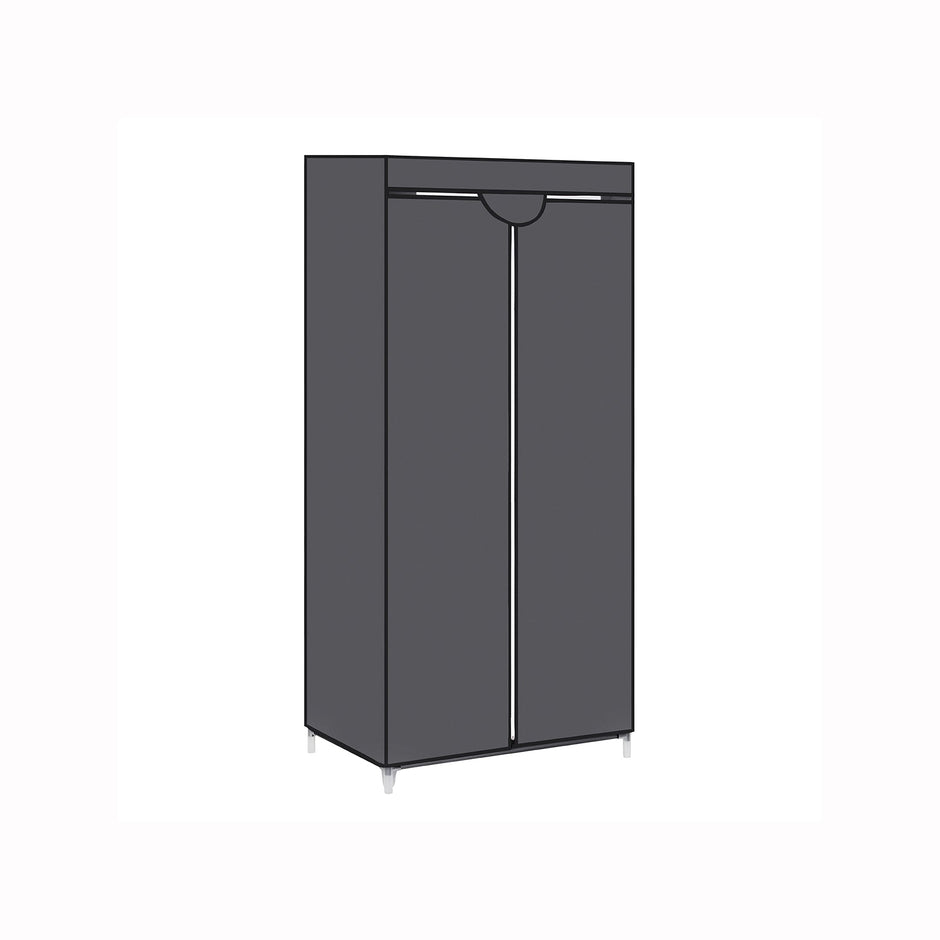 Portable Closet – Canvas – Grey – Includes Hanging Rail and Storage Shelves