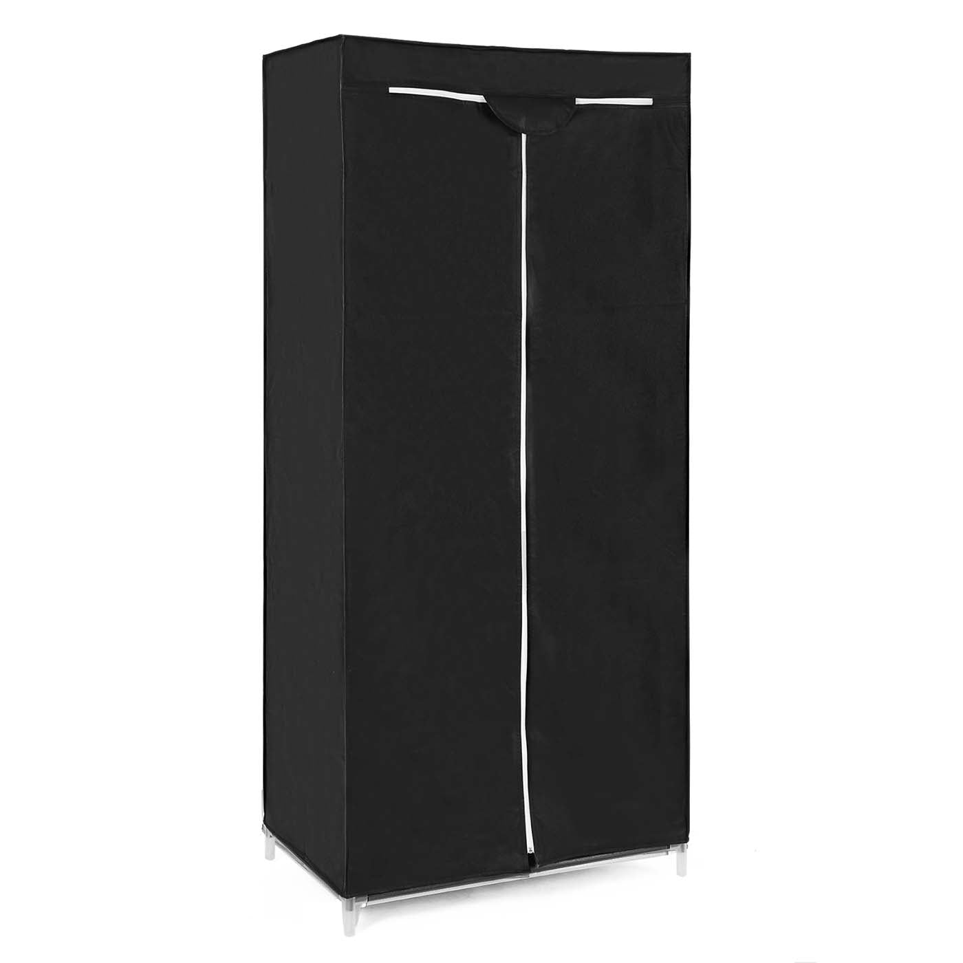 Canvas Hanging Rail Wardrobe – Fabric – Black – Includes Shelves and Storage Space