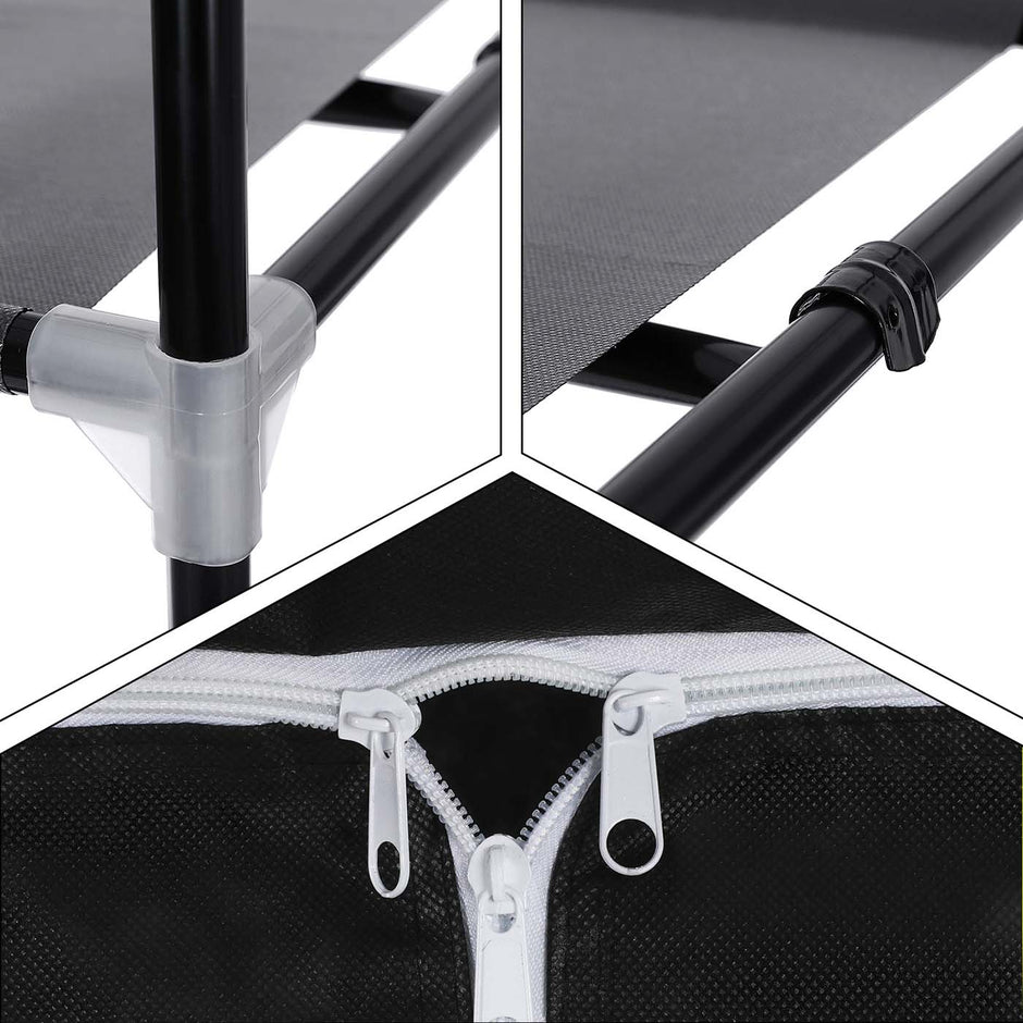 Canvas Hanging Rail Wardrobe – Fabric – Black – Includes Shelves and Storage Space