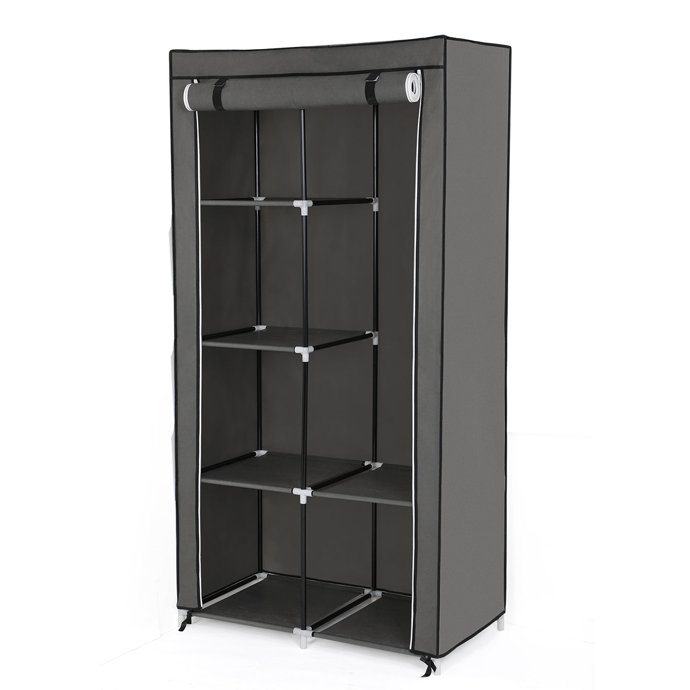Adjustable Fabric Wardrobe – Canvas – Black – Double Hanging Rails with 7 Assembly Options