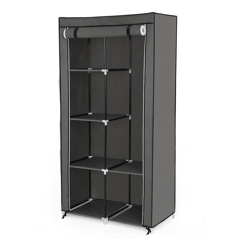 Adjustable Fabric Wardrobe – Canvas – Black – Double Hanging Rails with 7 Assembly Options
