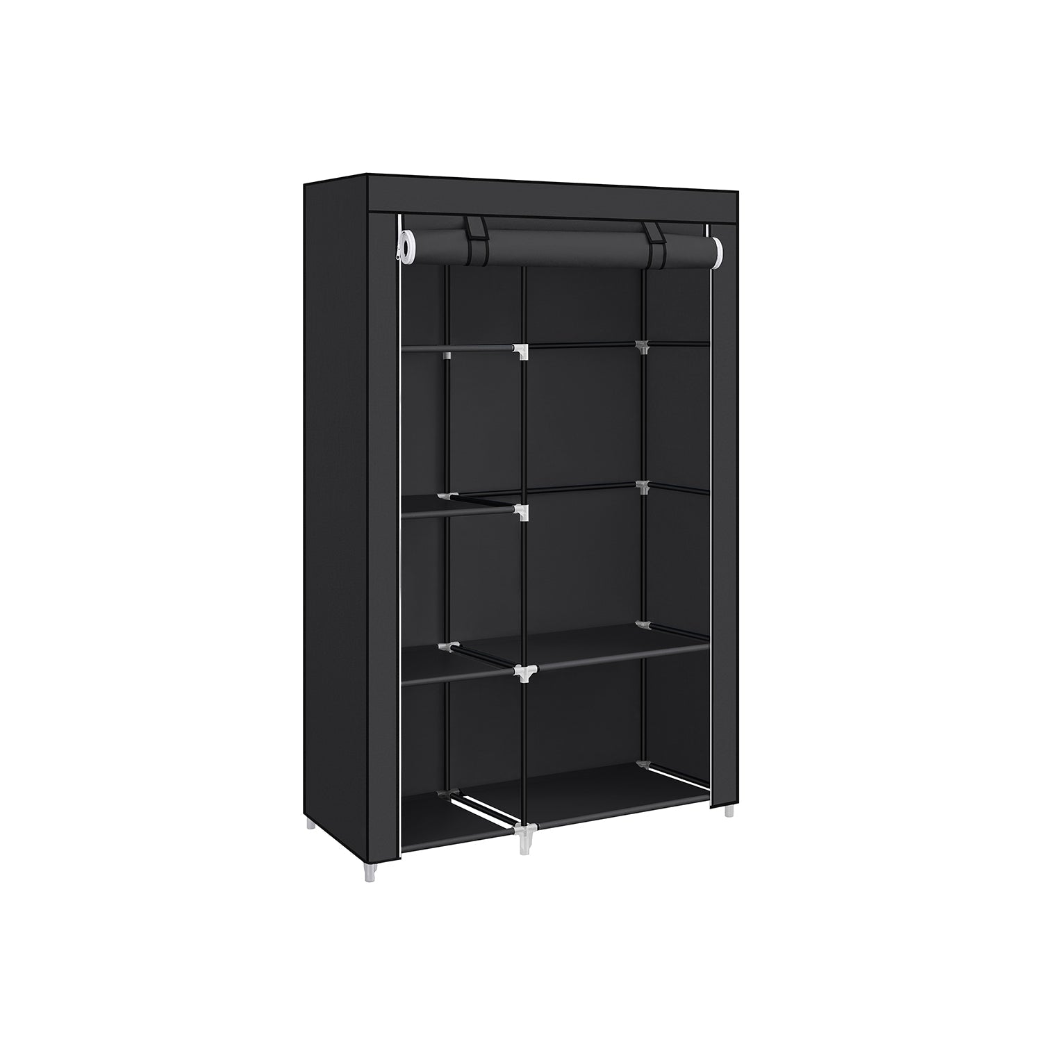 Fabric Wardrobe – Canvas – Ink Black – Double Hanging Rails and Shelves