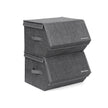 Set of 2 Fabric Storage Boxes – Metal Frame – Grey – Stackable with Magnetic Hinged Lid and Side Handles