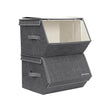 Set of 2 Fabric Storage Boxes – Metal Frame – Grey – Stackable with Magnetic Hinged Lid and Side Handles