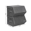Set of 2 Fabric Storage Boxes – Metal Frame – Grey – Stackable with Magnetic Hinged Lid and Side Handles