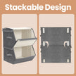 Stackable Storage Bins – Non-Woven Fabric – Grey and Beige – Magnetic Lid and Metal Frame