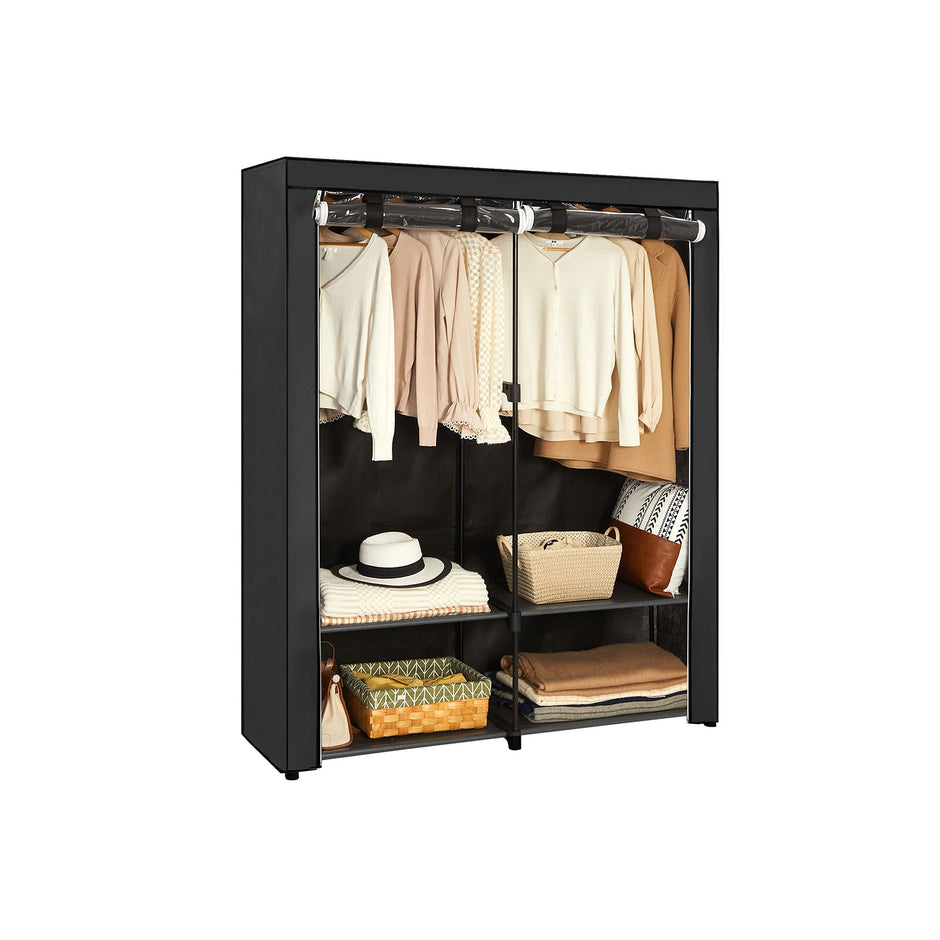 Fabric Wardrobe – Non-Woven Fabric – Black – With Viewing Windows and Shelves