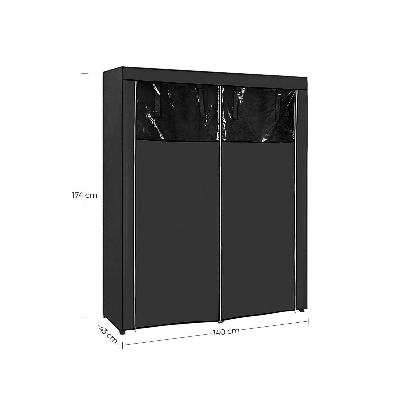 Fabric Wardrobe – Non-Woven Fabric – Black – With Viewing Windows and Shelves