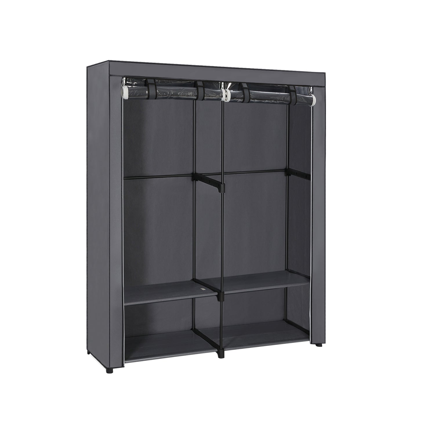 Fabric Wardrobe – Non-Woven Fabric – Black – Clothes Storage Organizer with Viewing Windows and Shelves