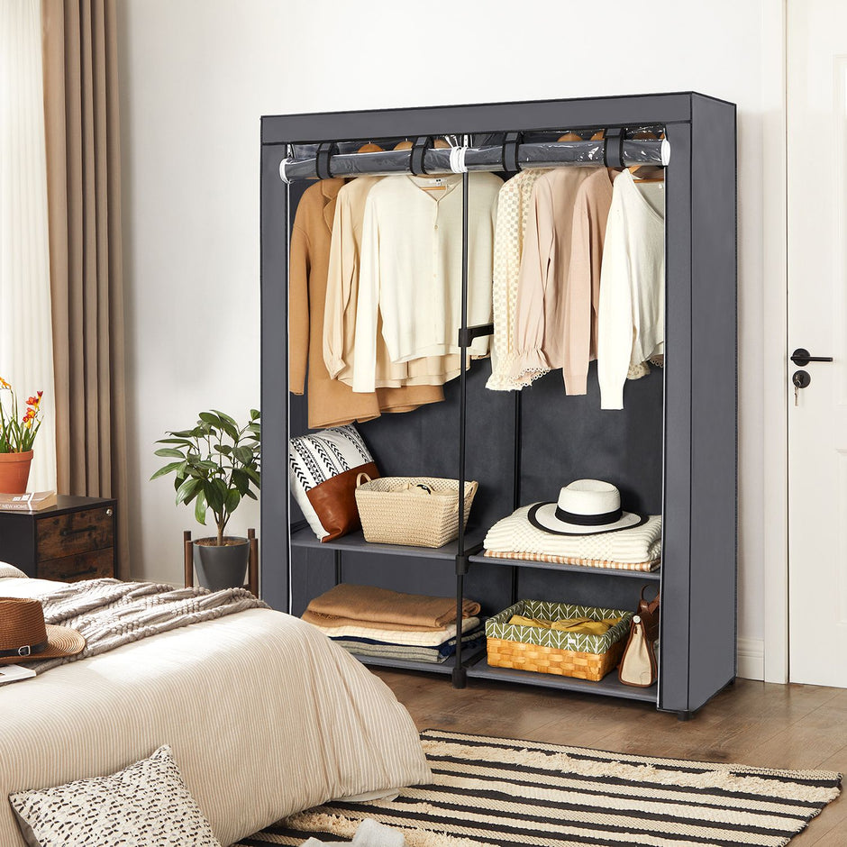 Fabric Wardrobe – Non-Woven Fabric – Black – Clothes Storage Organizer with Viewing Windows and Shelves