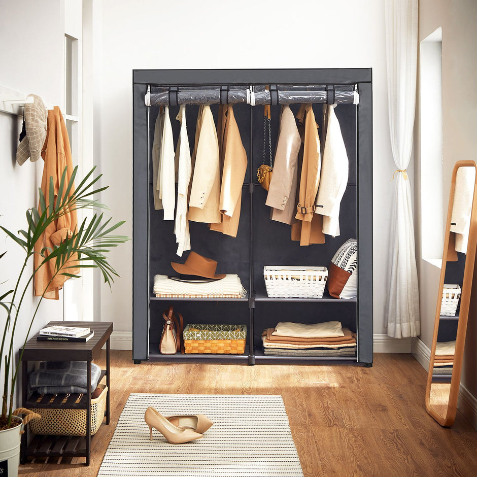 Fabric Wardrobe – Non-Woven Fabric – Black – Clothes Storage Organizer with Viewing Windows and Shelves