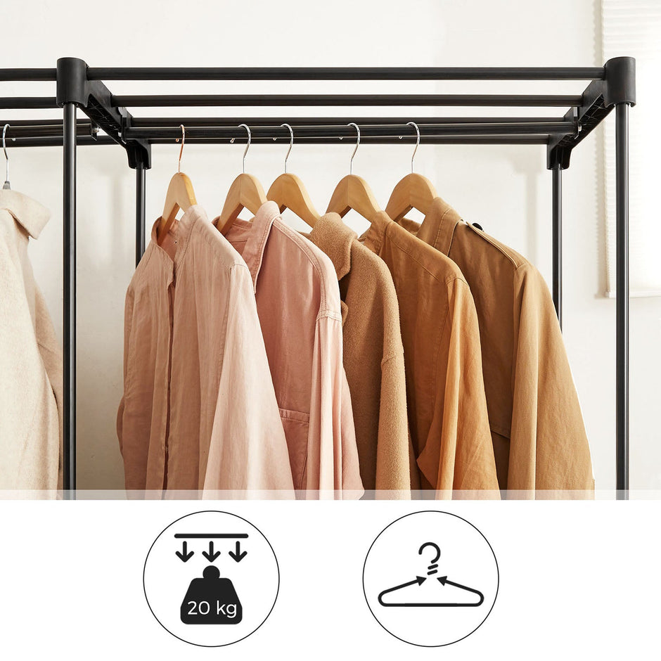Fabric Wardrobe – Non-Woven Fabric – Black – Clothes Storage Organizer with Viewing Windows and Shelves