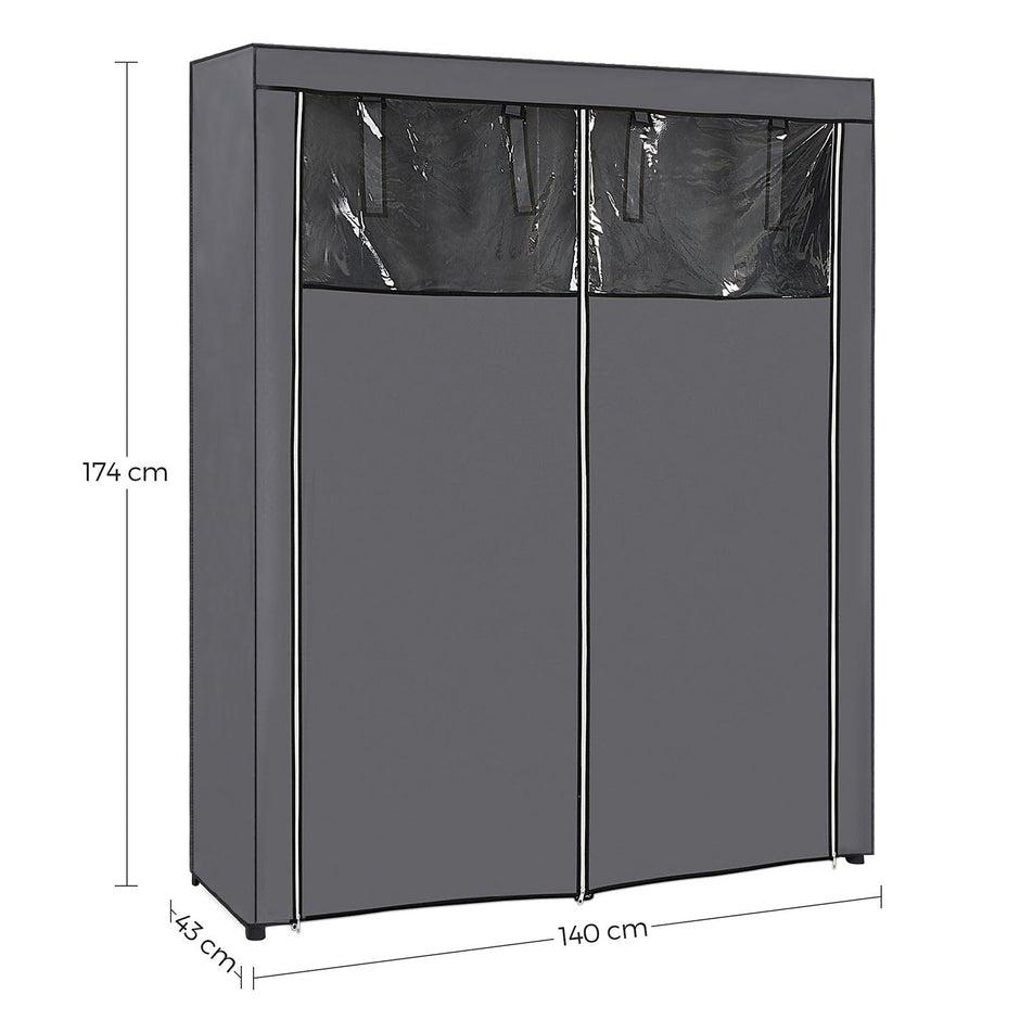 Fabric Wardrobe – Non-Woven Fabric – Black – Clothes Storage Organizer with Viewing Windows and Shelves