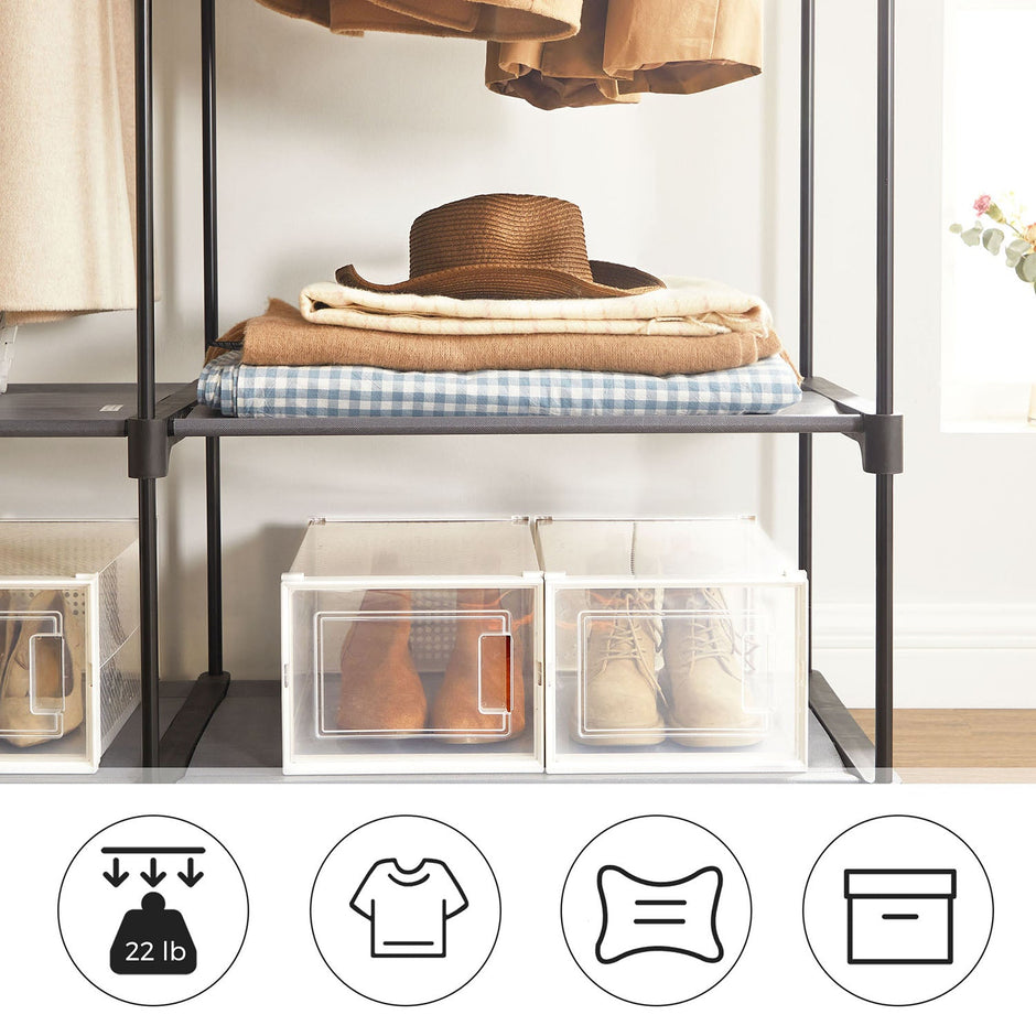 Fabric Wardrobe – Non-Woven Fabric – Black – Clothes Storage Organizer with Viewing Windows and Shelves
