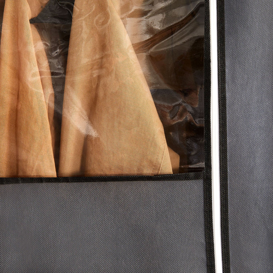 Fabric Wardrobe – Non-Woven Fabric – Black – Clothes Storage Organizer with Viewing Windows and Shelves