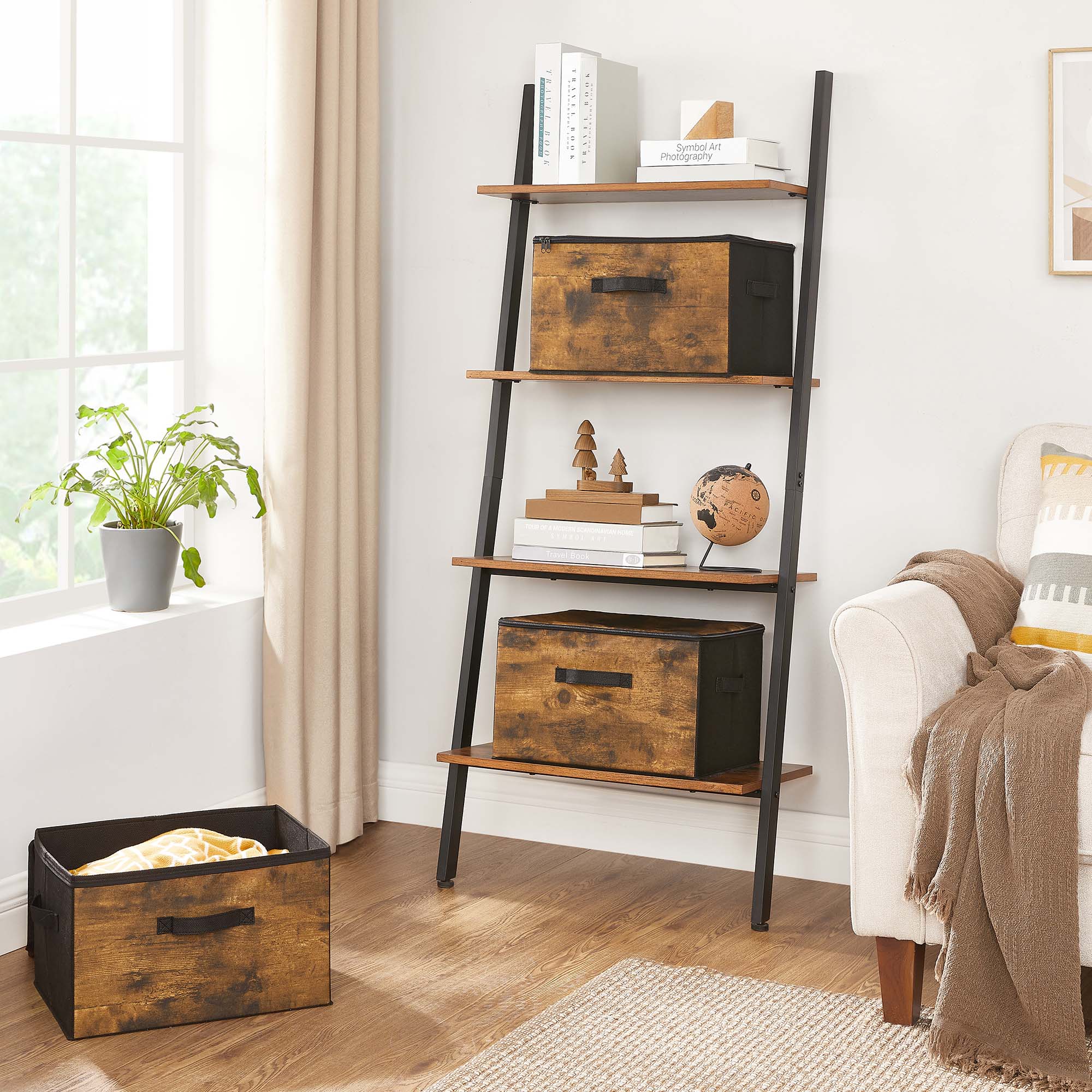 Set of 3 Foldable Storage Boxes – Non-Woven Fabric – Brown – with Lids and Handles