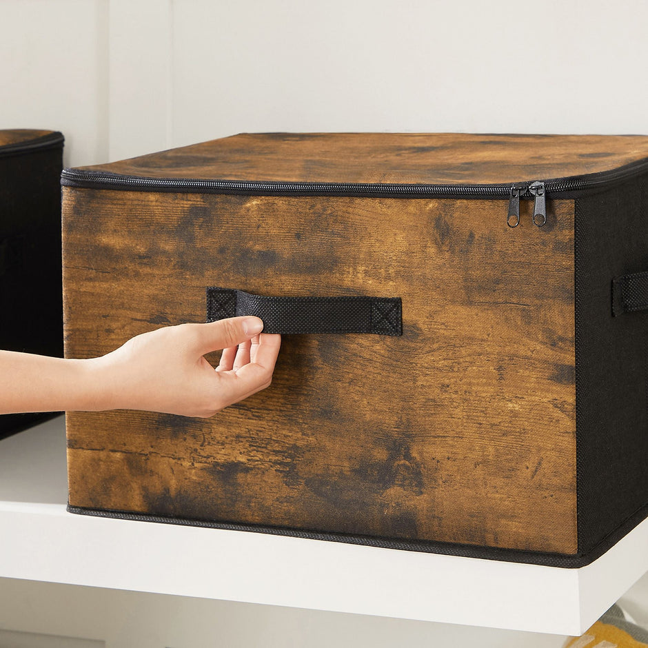 Set of 3 Foldable Storage Boxes – Non-Woven Fabric – Brown – with Lids and Handles