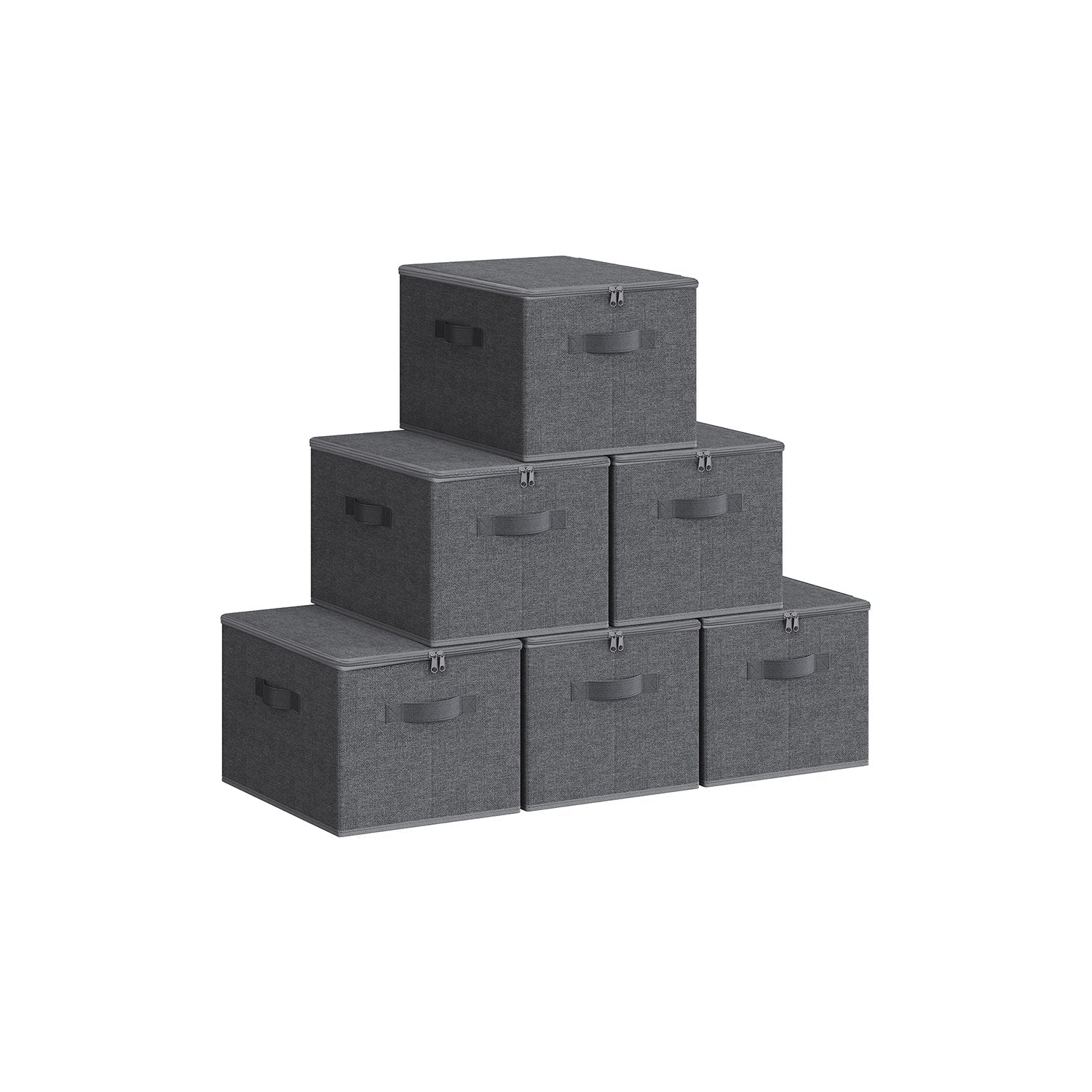 Set of 6 Foldable Storage Organizer Boxes – Non-Woven Fabric – Slate Grey – With Lids and Handles
