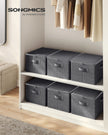 Set of 6 Foldable Storage Organizer Boxes – Non-Woven Fabric – Slate Grey – With Lids and Handles