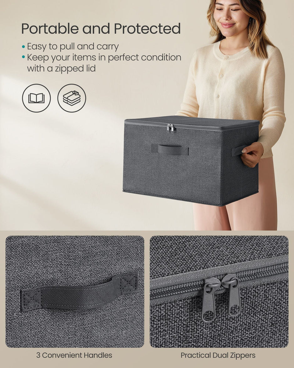 Set of 6 Foldable Storage Organizer Boxes – Non-Woven Fabric – Slate Grey – With Lids and Handles