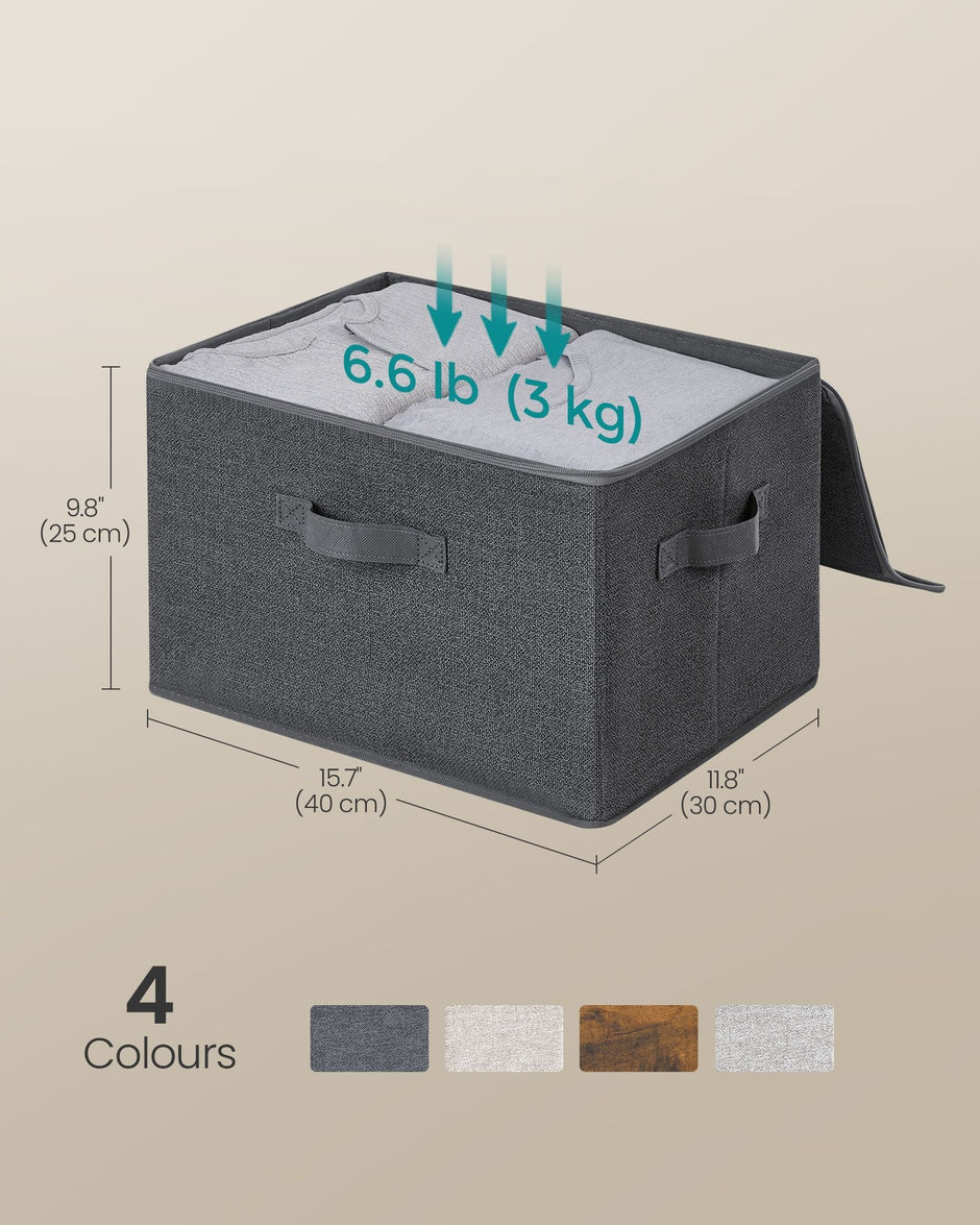 Set of 6 Foldable Storage Organizer Boxes – Non-Woven Fabric – Slate Grey – With Lids and Handles