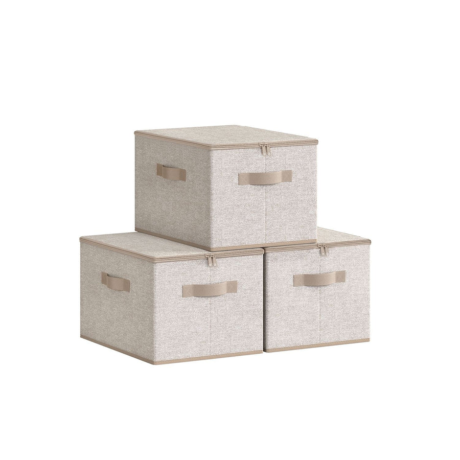 Set of 6 Foldable Storage Boxes – Non-Woven Fabric – Rustic Brown – With Lids and Handles