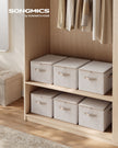 Set of 6 Foldable Storage Boxes – Non-Woven Fabric – Rustic Brown – With Lids and Handles
