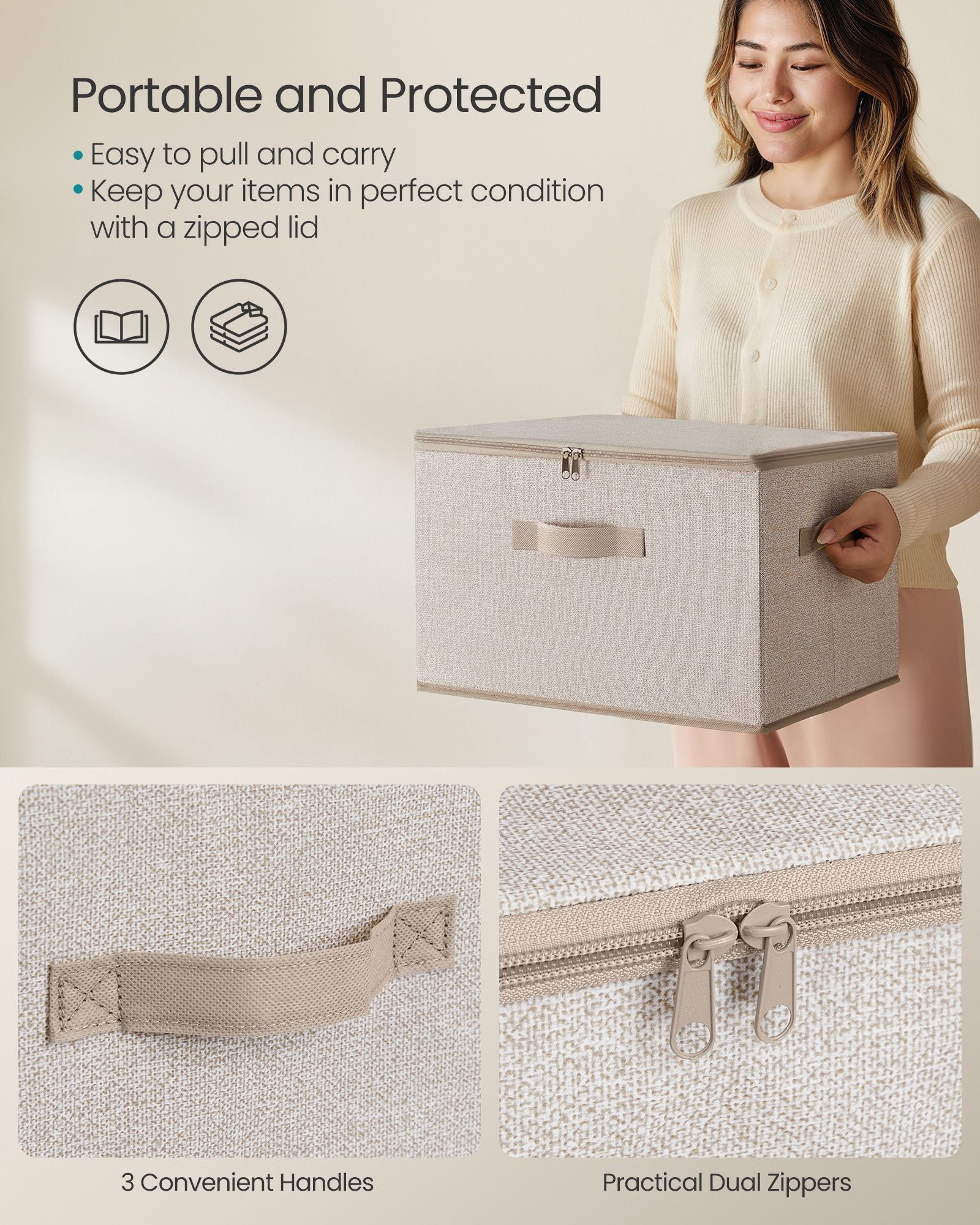Set of 6 Foldable Storage Boxes – Non-Woven Fabric – Rustic Brown – With Lids and Handles