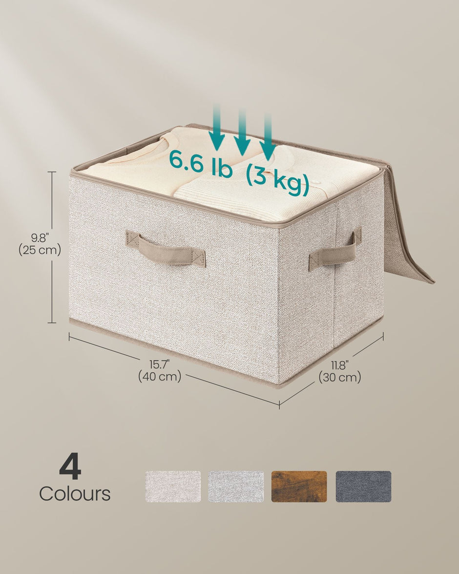 Set of 6 Foldable Storage Organiser Boxes – Non-Woven Fabric – Sand Beige – with Lids and Handles