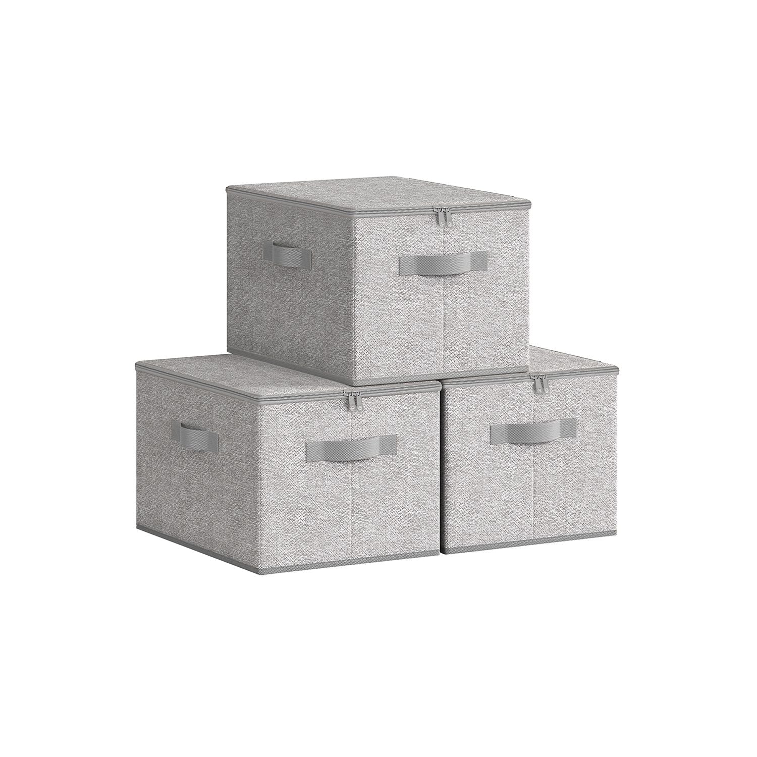 Set of 3 Foldable Storage Bins – Non-Woven Fabric – Slate Grey – With Lids and Handles