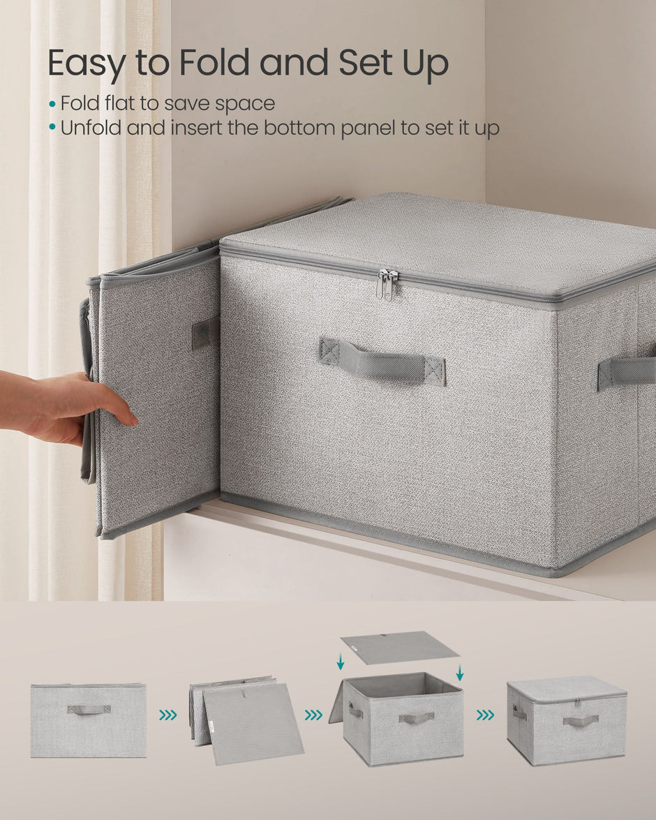 Set of 3 Foldable Storage Bins – Non-Woven Fabric – Slate Grey – With Lids and Handles
