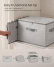 Set of 3 Foldable Storage Bins – Non-Woven Fabric – Slate Grey – With Lids and Handles