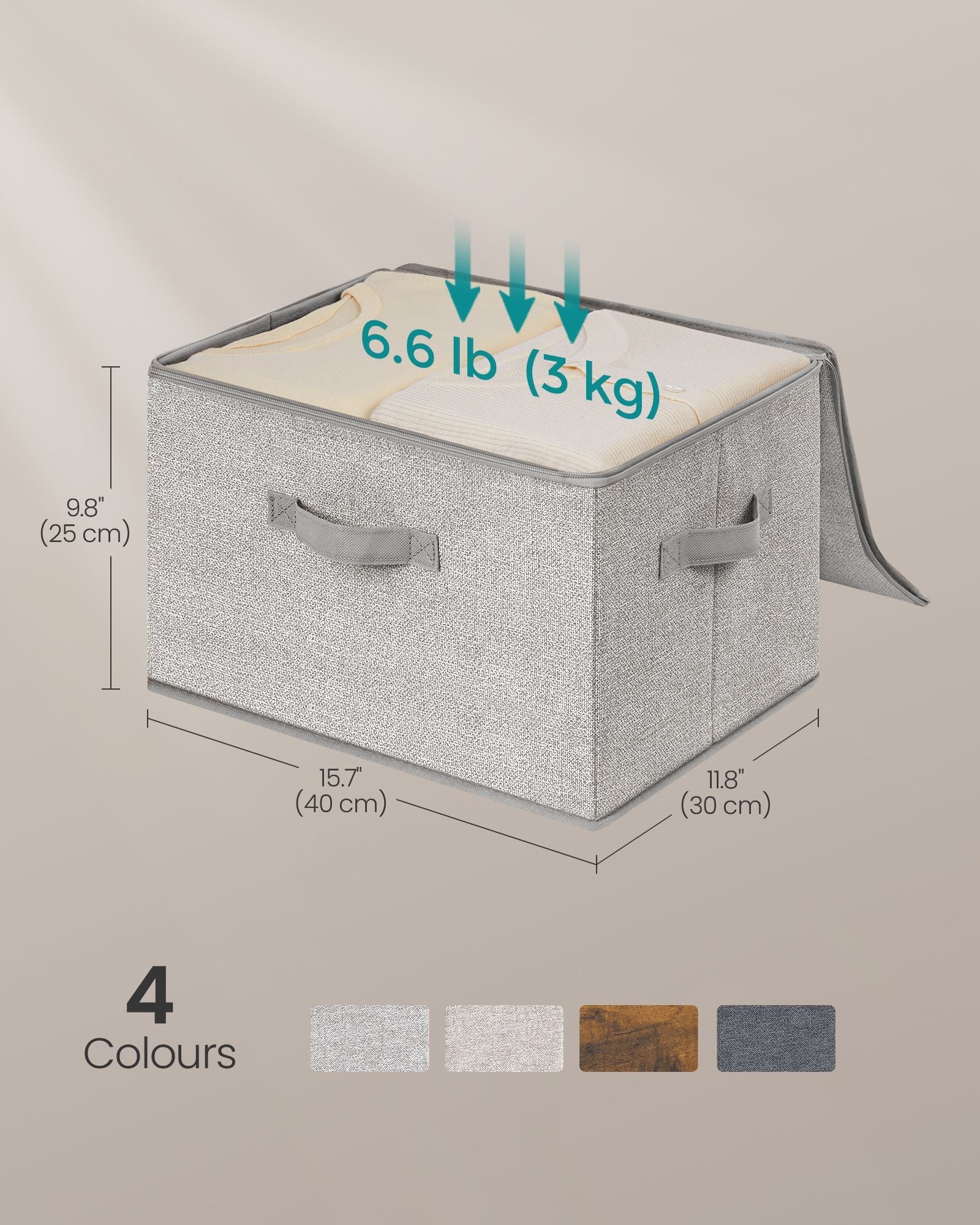 Set of 3 Foldable Storage Bins – Non-Woven Fabric – Slate Grey – With Lids and Handles