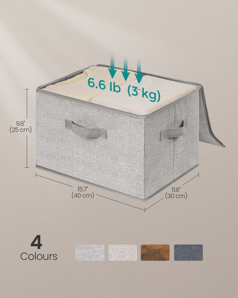 Set of 3 Foldable Storage Bins – Non-Woven Fabric – Slate Grey – With Lids and Handles