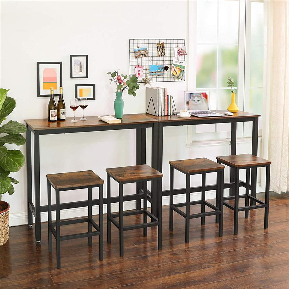 Bar Table – Metal – Rustic Brown and Black – Industrial Design, Easy Assembly