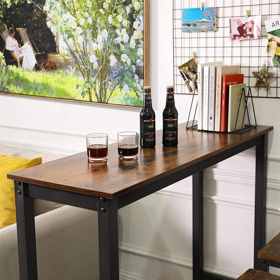 Bar Table – Metal – Rustic Brown and Black – Industrial Design, Easy Assembly