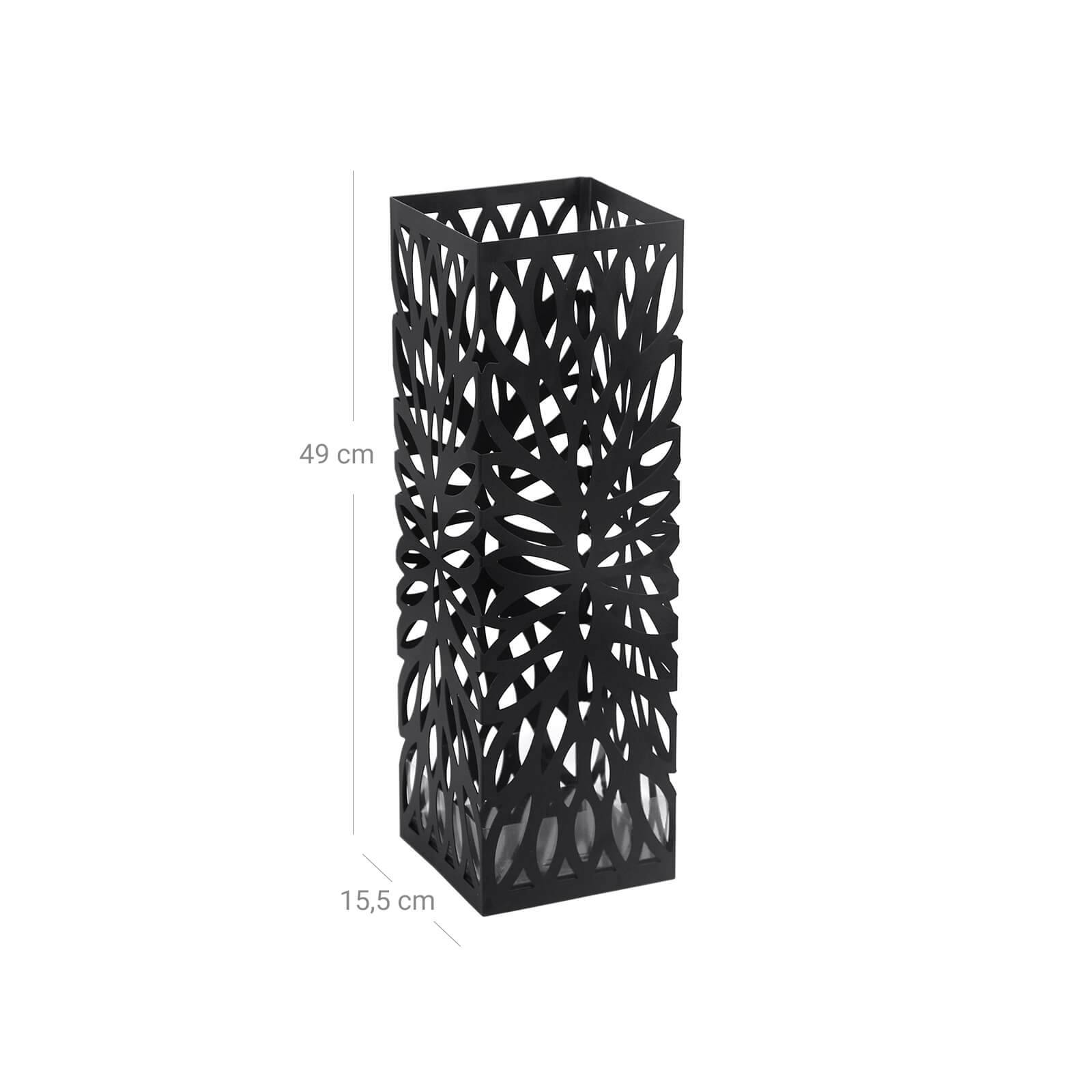 Umbrella Stand – Metal – Black – Free Standing with Drip Tray and Hooks